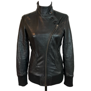 Soak & Kyo Women 100% Leather Dark Brown Jacket XS Quiet Luxury Biker Boho